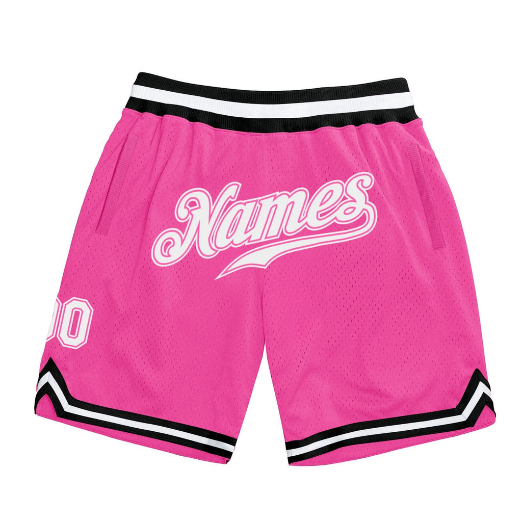 Custom Pink White-Black Authentic Throwback Basketball Shorts photo 1