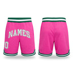 Custom Pink White-Kelly Green Authentic Throwback Basketball Shorts
