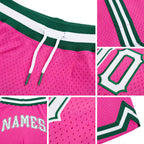 Custom Pink White-Kelly Green Authentic Throwback Basketball Shorts detail