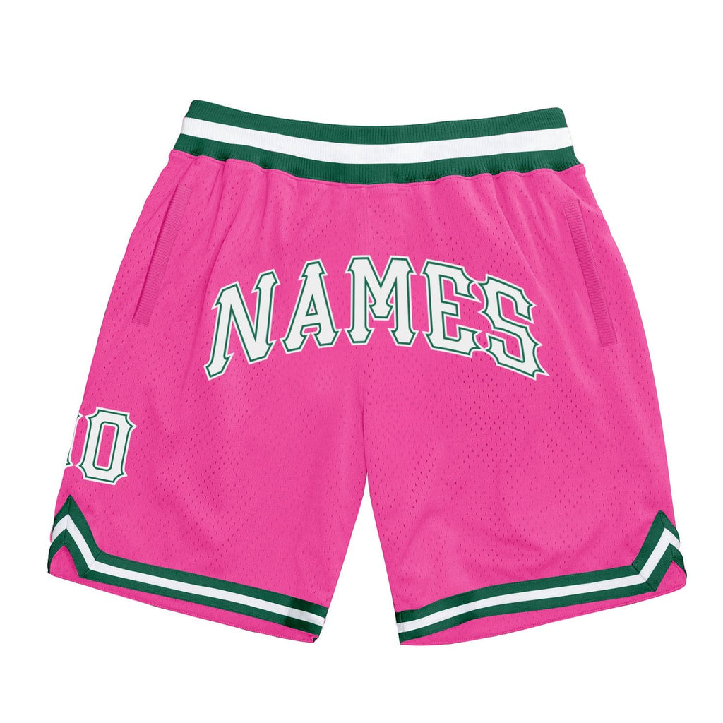 Custom Pink White-Kelly Green Authentic Throwback Basketball Shorts photo 1