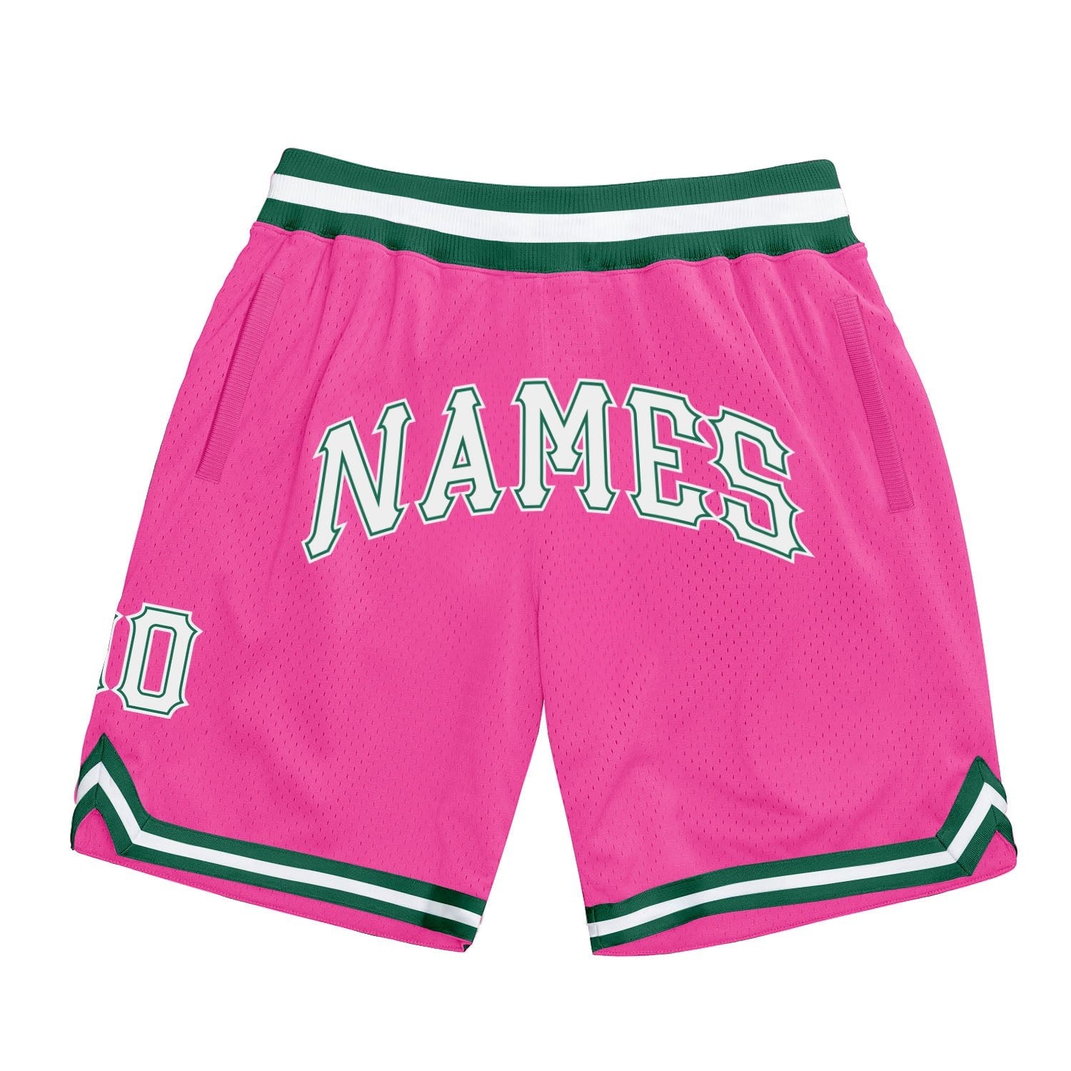 Custom Pink White-Kelly Green Authentic Throwback Basketball Shorts photo 1