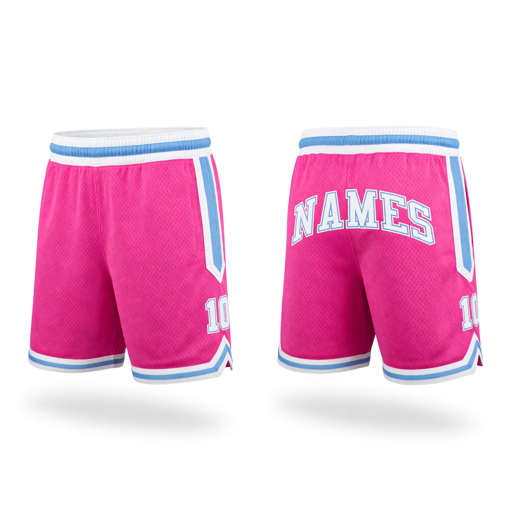 Custom Pink White-Light Blue Authentic Throwback Basketball Shorts