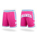Custom Pink White-Light Blue Authentic Throwback Basketball Shorts