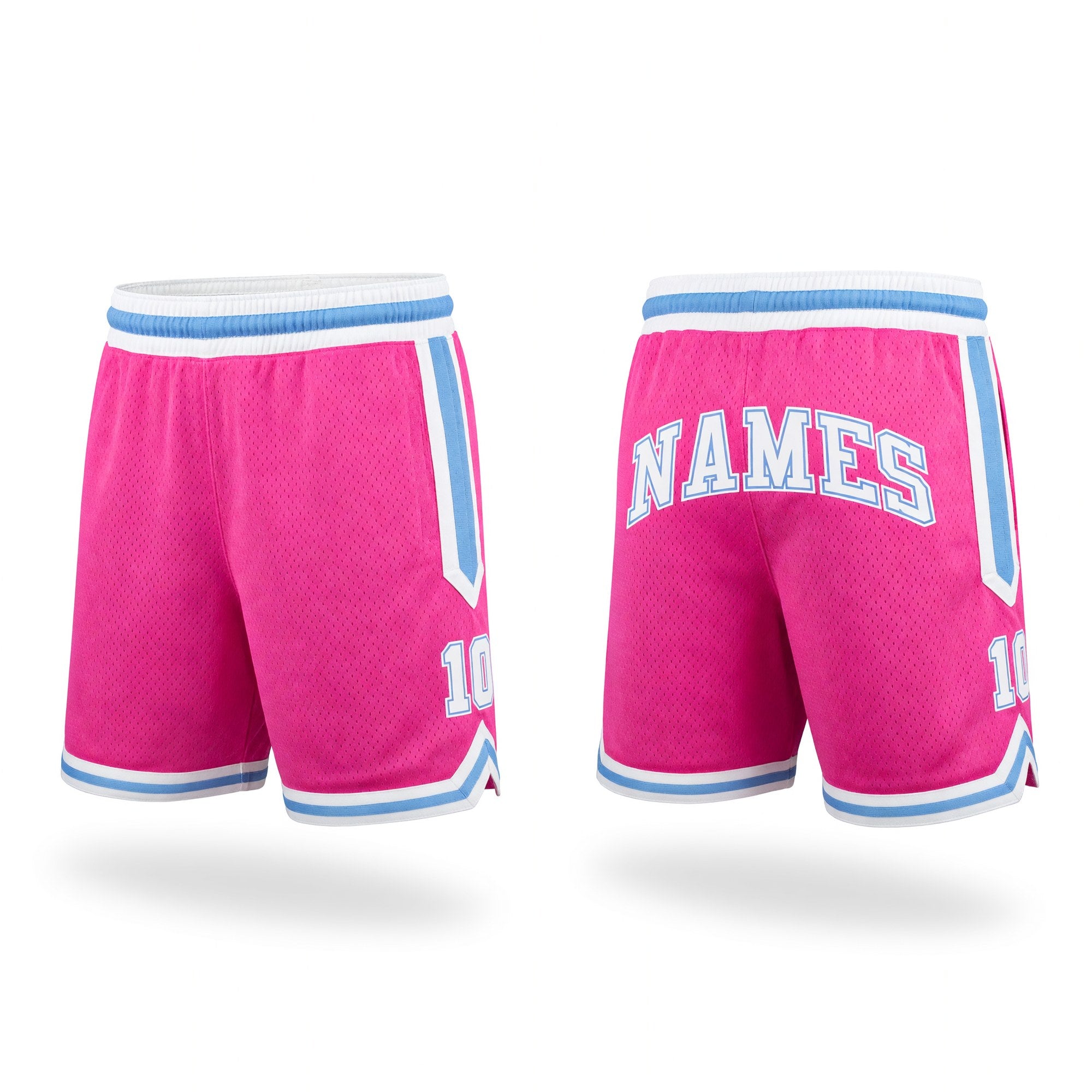 Custom Pink White-Light Blue Authentic Throwback Basketball Shorts