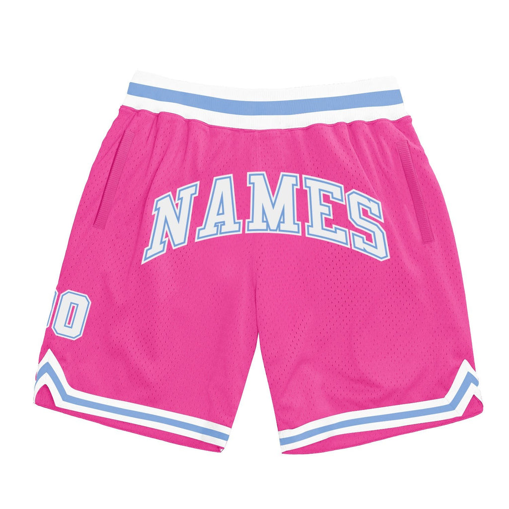 Custom Pink White-Light Blue Authentic Throwback Basketball Shorts photo 1