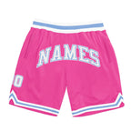 Custom Pink White-Light Blue Authentic Throwback Basketball Shorts photo 1