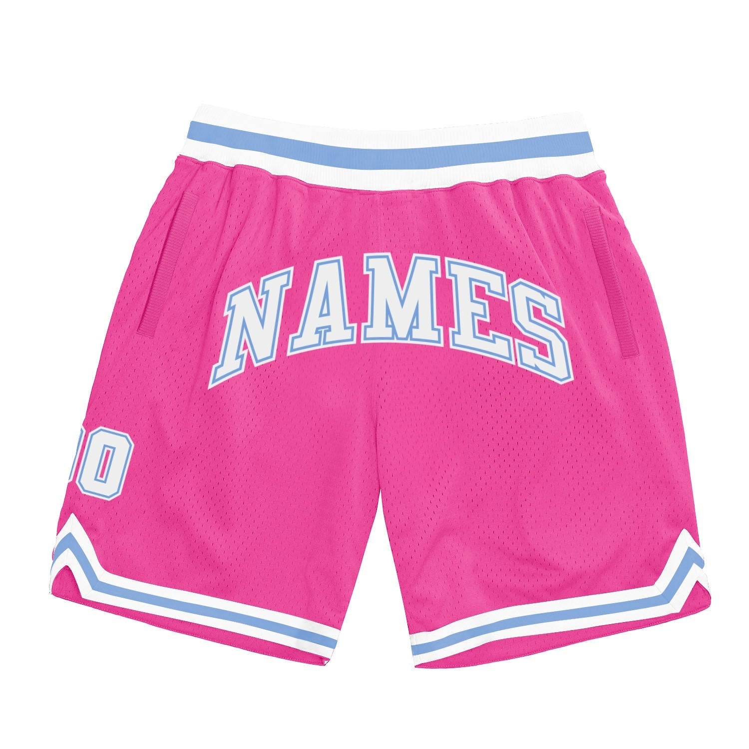 Custom Pink White-Light Blue Authentic Throwback Basketball Shorts photo 1