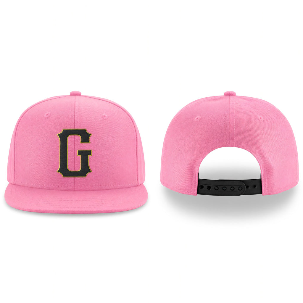 Custom Pink Black-Old Gold Stitched Adjustable Snapback Hat