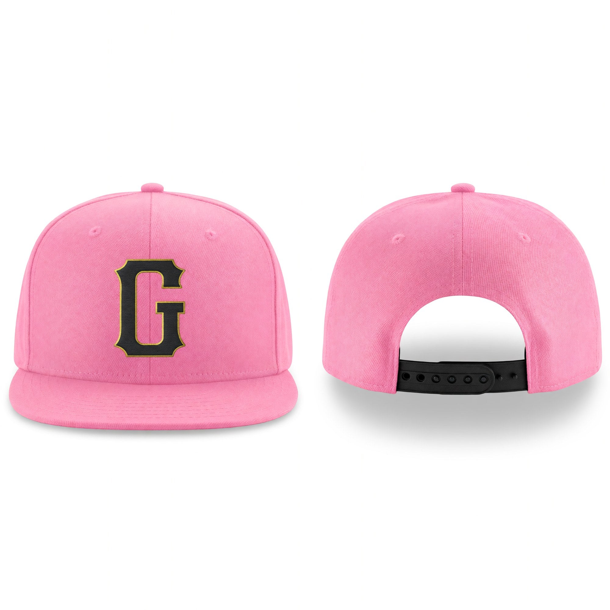 Custom Pink Black-Old Gold Stitched Adjustable Snapback Hat