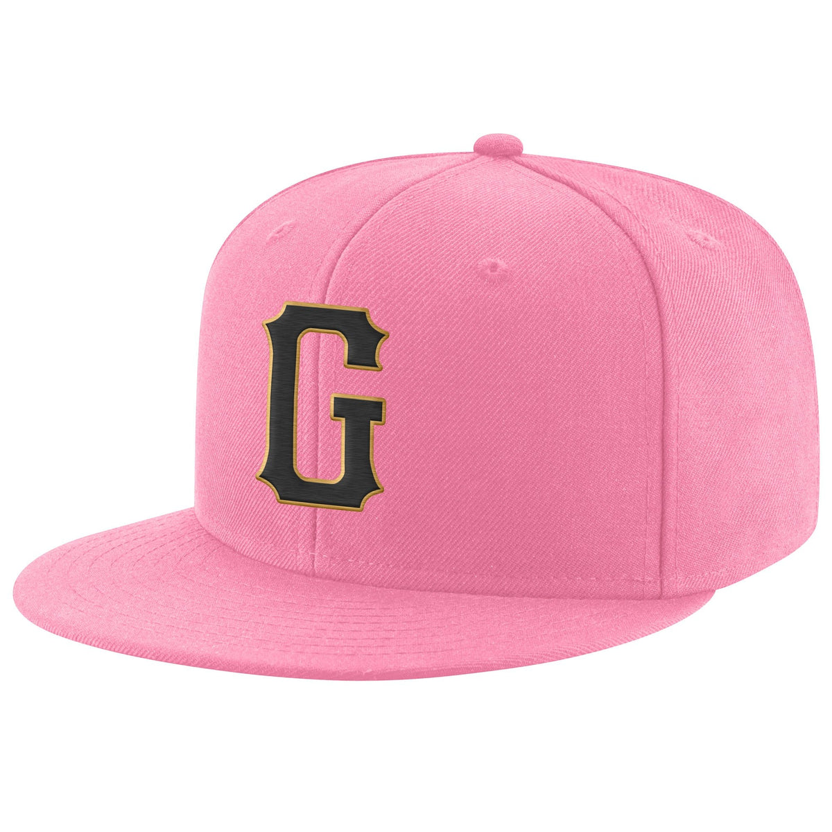 Custom Pink Black-Old Gold Stitched Adjustable Snapback Hat photo 1