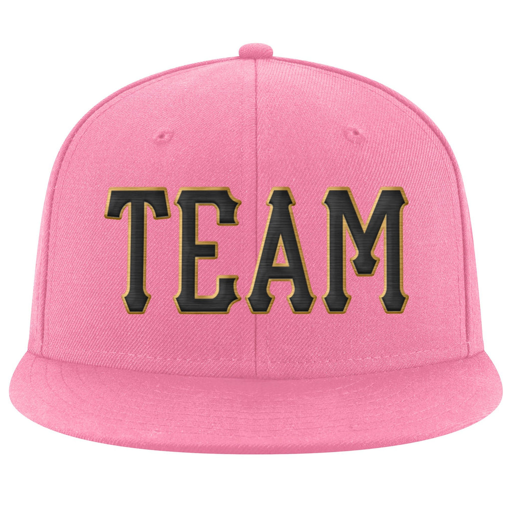 Custom Pink Black-Old Gold Stitched Adjustable Snapback Hat photo 2