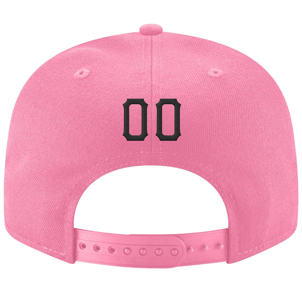 Custom Pink Black-Old Gold Stitched Adjustable Snapback Hat photo 3