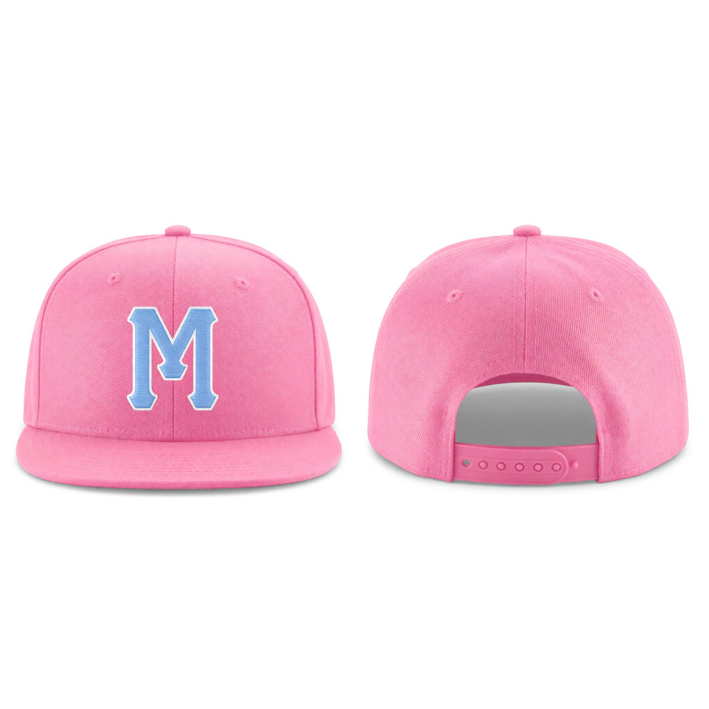 Custom Pink Light Blue-White Stitched Adjustable Snapback Hat