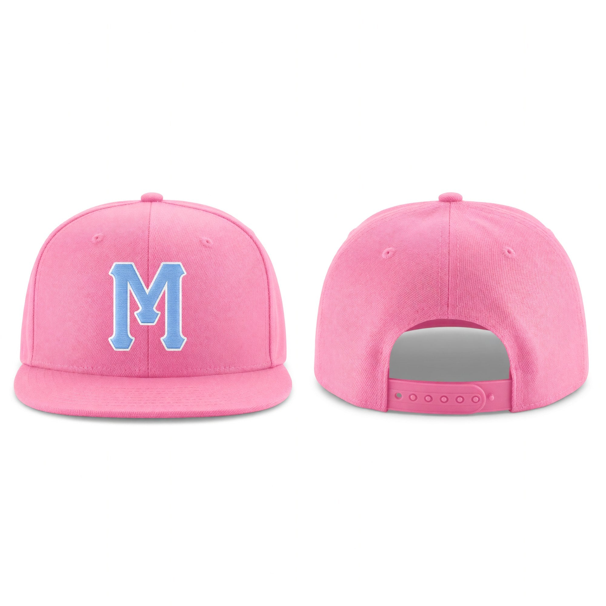 Custom Pink Light Blue-White Stitched Adjustable Snapback Hat