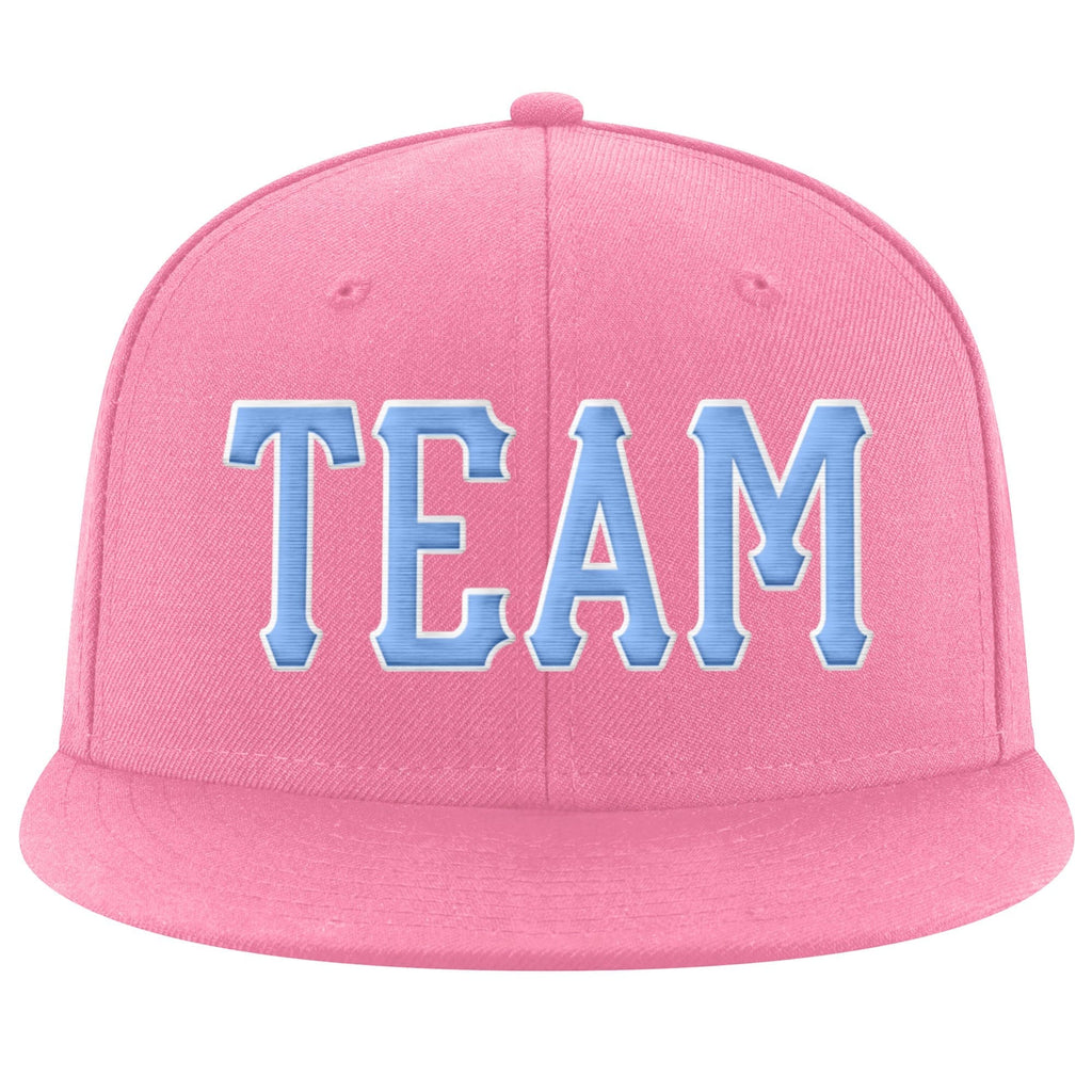 Custom Pink Light Blue-White Stitched Adjustable Snapback Hat photo 2