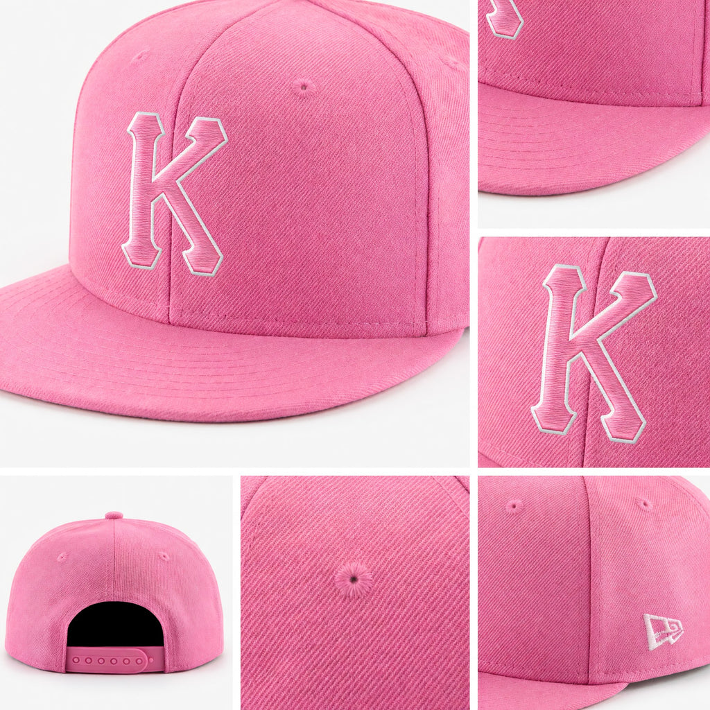 Custom Pink Pink-White Stitched Adjustable Snapback Hat detail