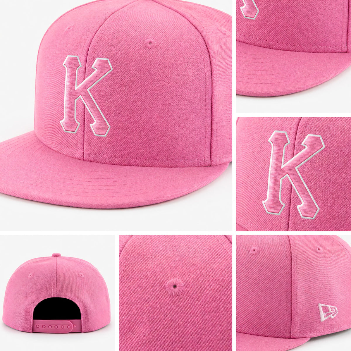 Custom Pink Pink-White Stitched Adjustable Snapback Hat detail