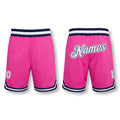 Custom Pink White-Navy Authentic Throwback Basketball Shorts