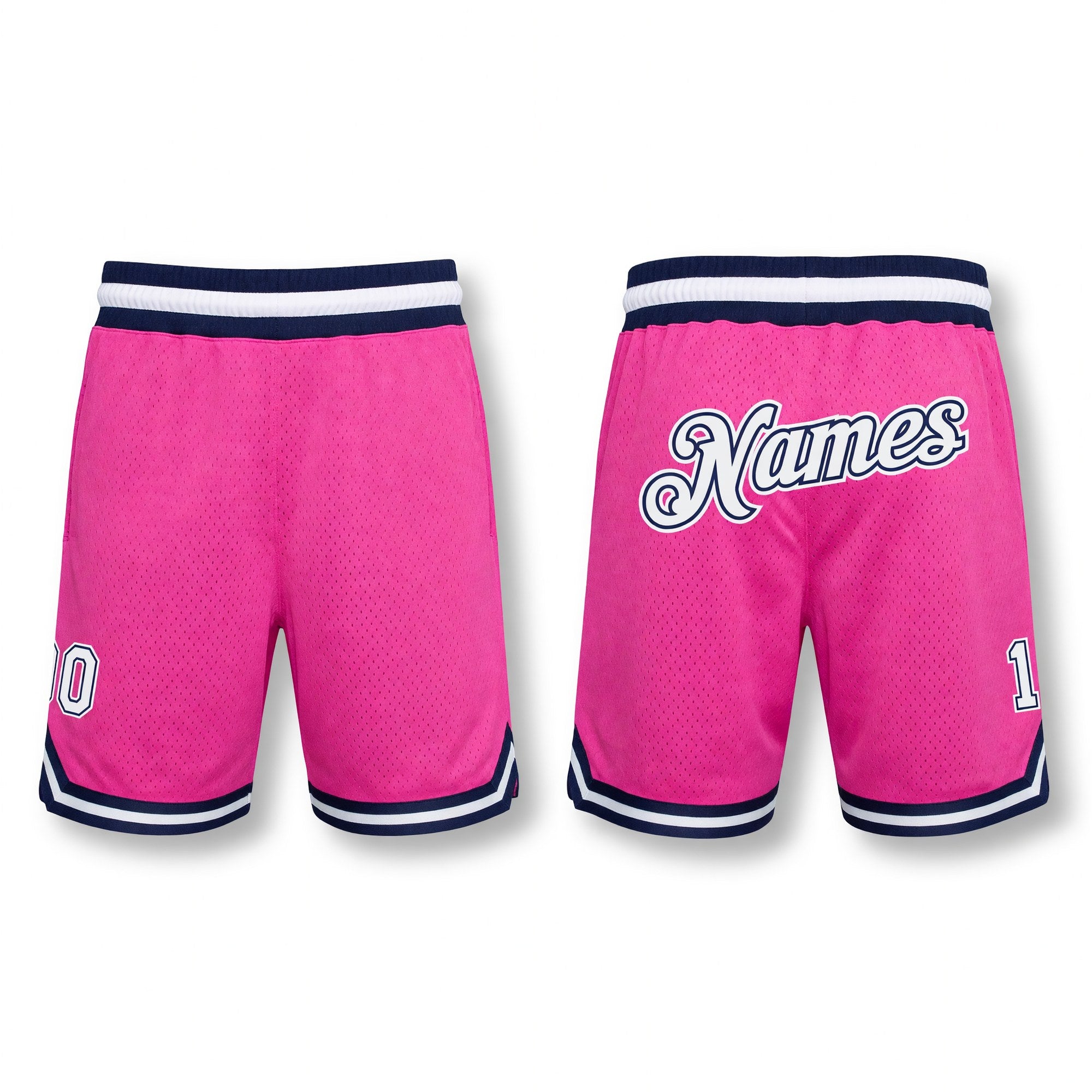 Custom Pink White-Navy Authentic Throwback Basketball Shorts