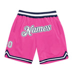 Custom Pink White-Navy Authentic Throwback Basketball Shorts photo 1