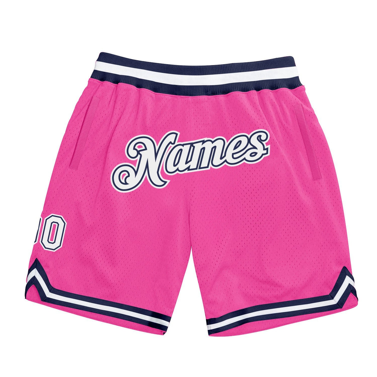 Custom Pink White-Navy Authentic Throwback Basketball Shorts photo 1