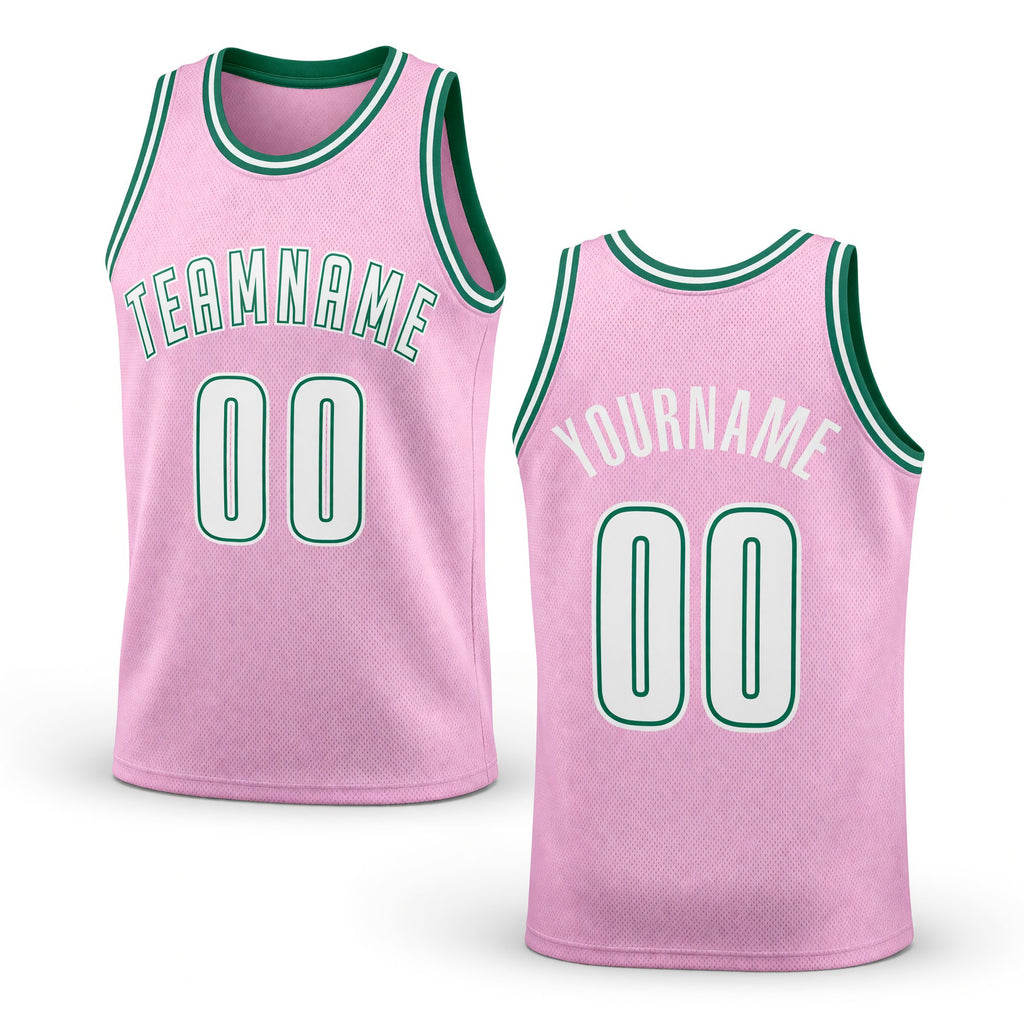 Custom Light Pink White-Kelly Green Authentic Throwback Basketball Jersey