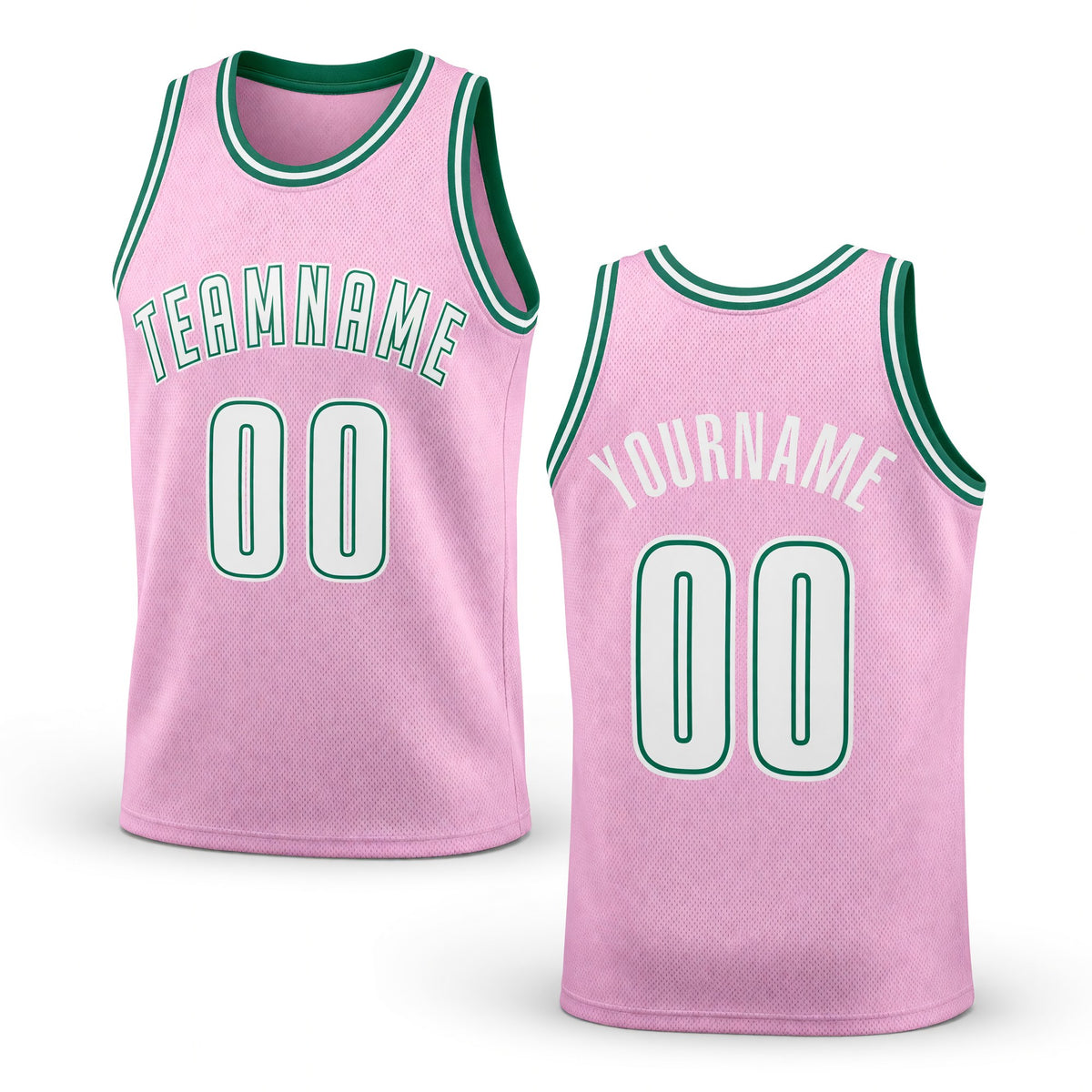 Custom Light Pink White-Kelly Green Authentic Throwback Basketball Jersey
