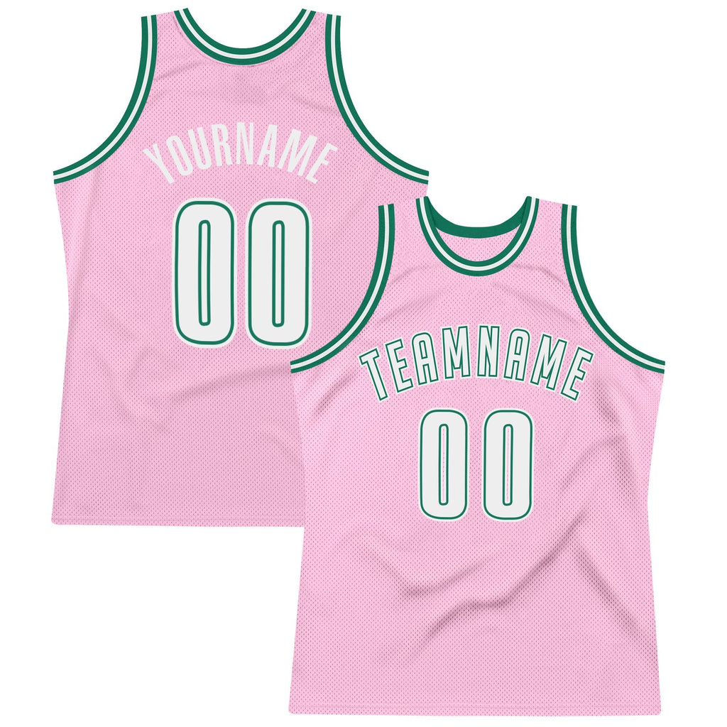 Custom Light Pink White-Kelly Green Authentic Throwback Basketball Jersey photo 1