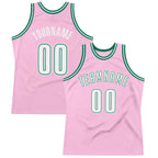 Custom Light Pink White-Kelly Green Authentic Throwback Basketball Jersey photo 1