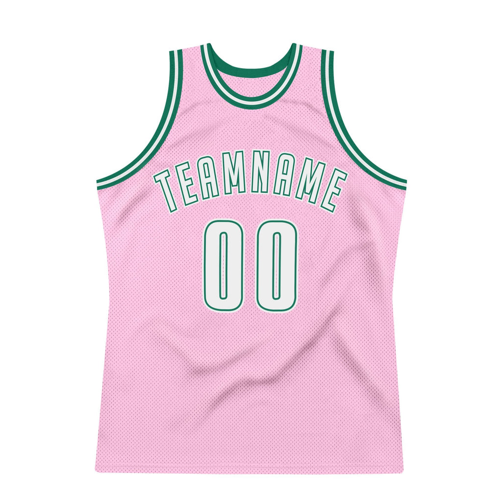 Custom Light Pink White-Kelly Green Authentic Throwback Basketball Jersey photo 4