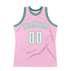 Custom Light Pink White-Kelly Green Authentic Throwback Basketball Jersey photo 4