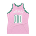 Custom Light Pink White-Kelly Green Authentic Throwback Basketball Jersey photo 5