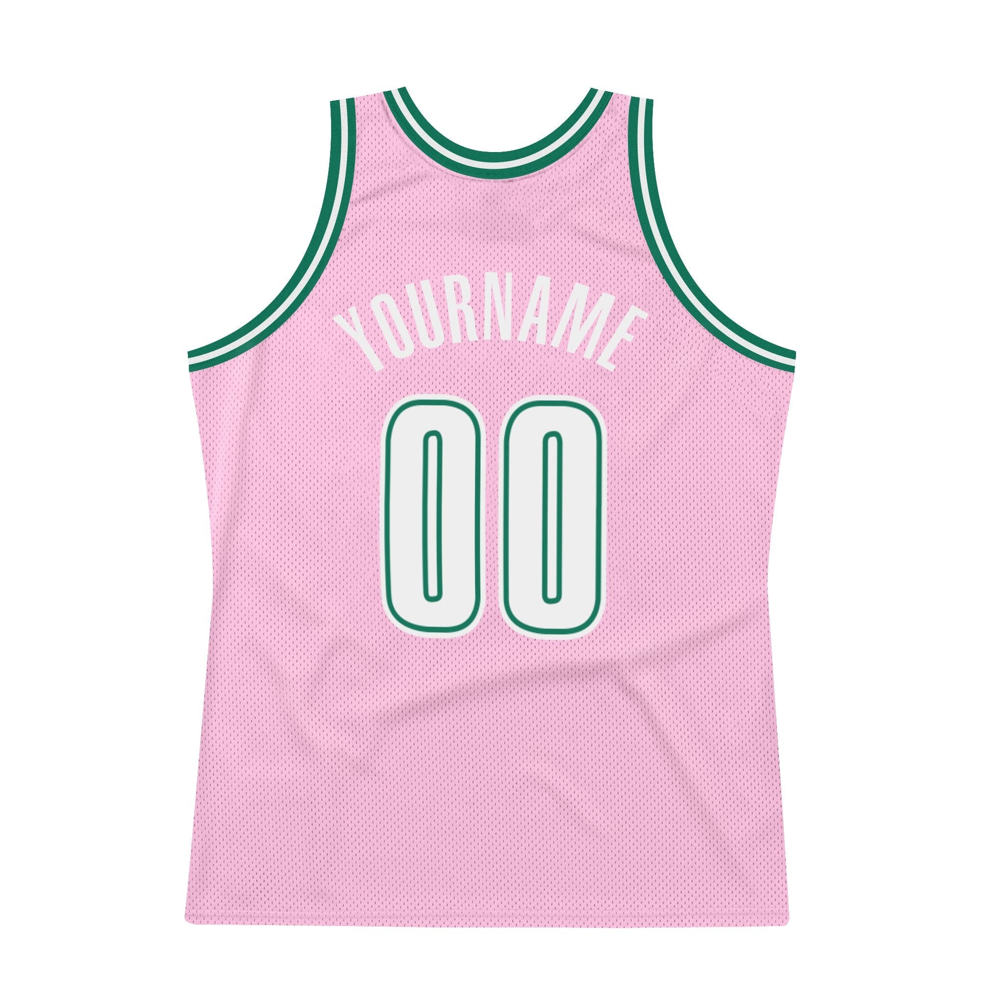 Custom Light Pink White-Kelly Green Authentic Throwback Basketball Jersey photo 5