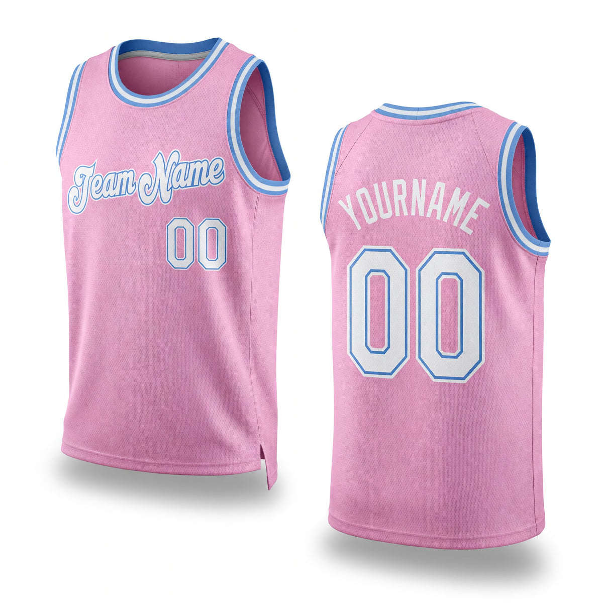 Custom Light Pink White-Light Blue Authentic Throwback Basketball Jersey
