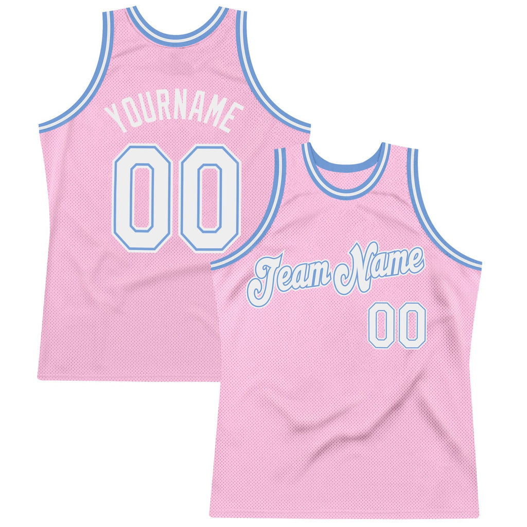 Custom Light Pink White-Light Blue Authentic Throwback Basketball Jersey photo 1