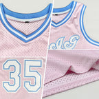 Custom Light Pink White-Light Blue Authentic Throwback Basketball Jersey photo 2