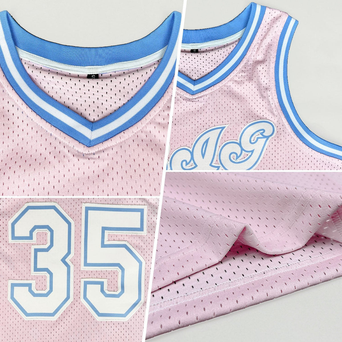 Custom Light Pink White-Light Blue Authentic Throwback Basketball Jersey photo 2
