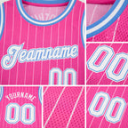 Custom Pink White Pinstripe White-Light Blue Authentic Basketball Jersey detail