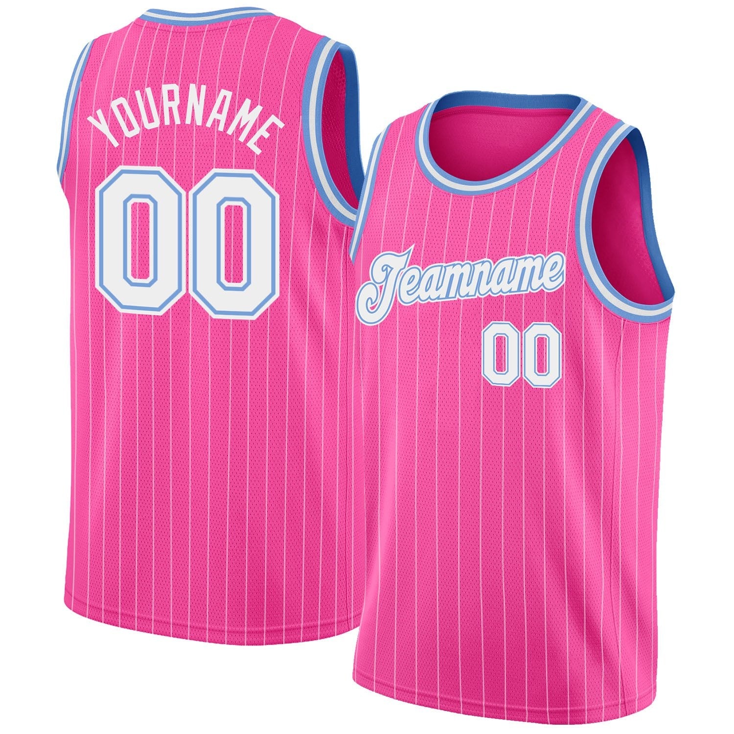 Custom Pink White Pinstripe White-Light Blue Authentic Basketball Jersey photo 1