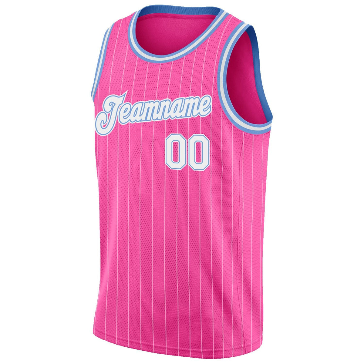 Custom Pink White Pinstripe White-Light Blue Authentic Basketball Jersey photo 4