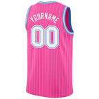 Custom Pink White Pinstripe White-Light Blue Authentic Basketball Jersey photo 5