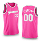 Custom Pink White Pinstripe White-Gray Authentic Basketball Jersey