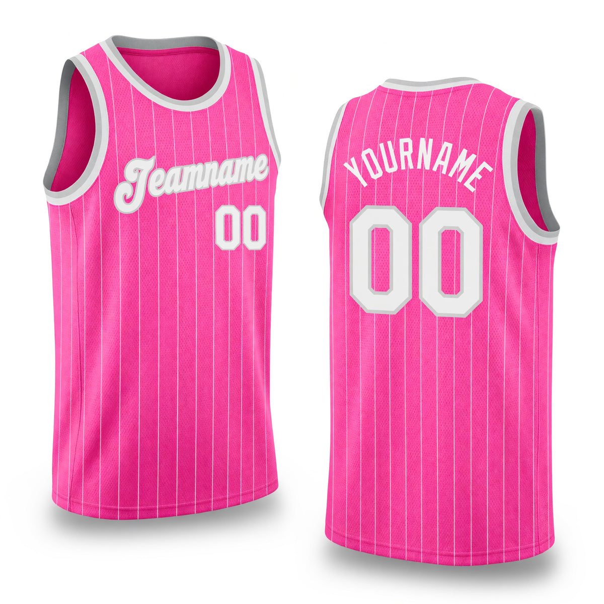 Custom Pink White Pinstripe White-Gray Authentic Basketball Jersey