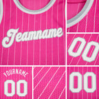 Custom Pink White Pinstripe White-Gray Authentic Basketball Jersey detail