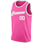 Custom Pink White Pinstripe White-Gray Authentic Basketball Jersey photo 4