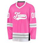 Custom Pink White-Gray Hockey Jersey photo 2