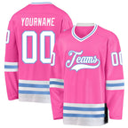 Custom Pink White-Light Blue Hockey Jersey photo 1