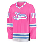 Custom Pink White-Light Blue Hockey Jersey photo 2