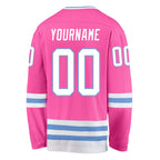 Custom Pink White-Light Blue Hockey Jersey photo 3