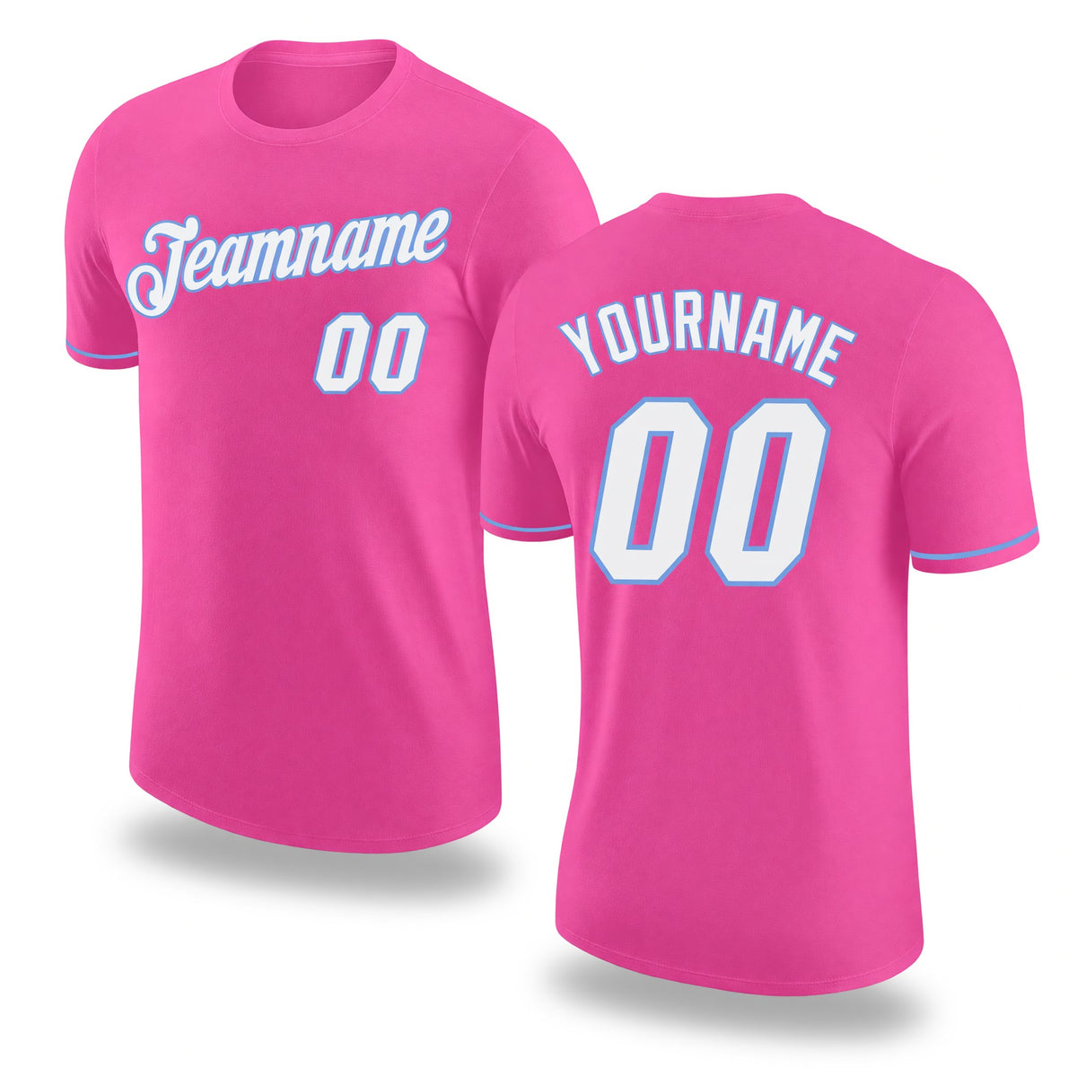 Custom Pink White-Light Blue Performance T-Shirt